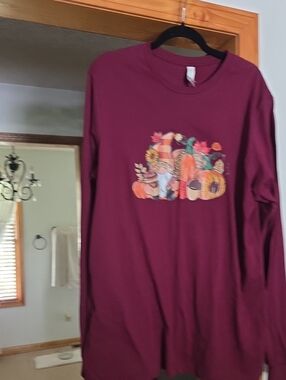Maroon Long Sleeve Tee with Fall Pumpkin Graphic